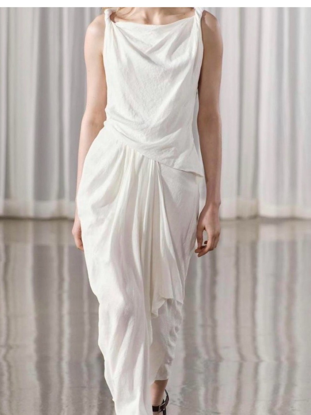 Zara Off-White Draped Maxi Dress